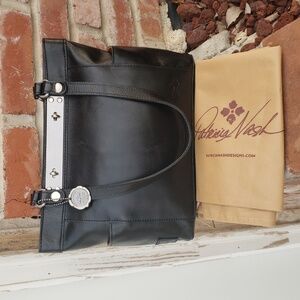 Patricia Nash Womens Arden Black All Leather Shoulder Tote Bag Designer Logo